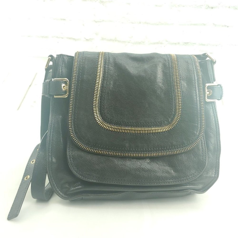 Michael Kors Womens Navy Leather Flap Front Inner Pockets Satchel Handbag Purse